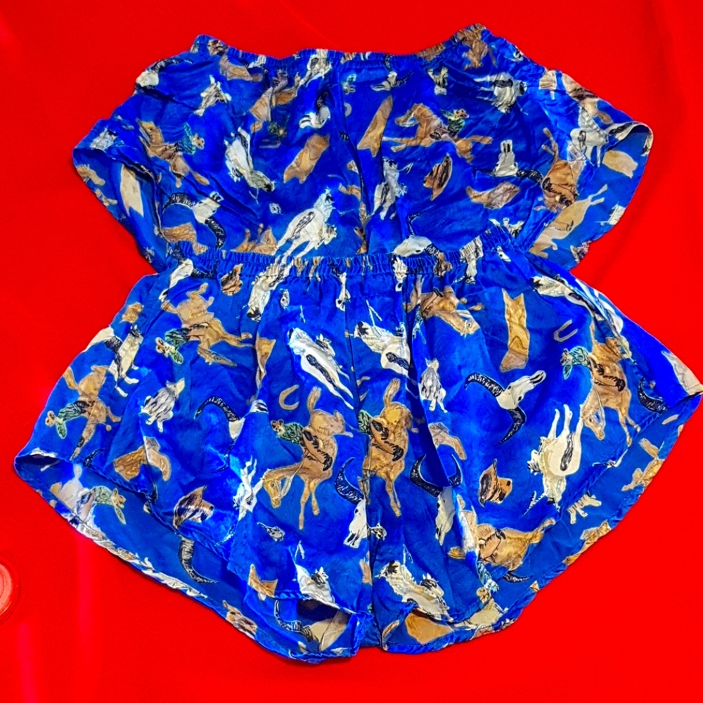 2 Vintage 100% silk western sleep shorts